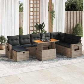 Set sofás jardín y cojines 9 pzas ratán sintético acacia gris de , Conjuntos de jardín - Ref: Foro24-3328047, Precio: 584,53 ...