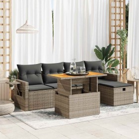 Set sofás jardín y cojines 6 pzas ratán sintético acacia gris de , Conjuntos de jardín - Ref: Foro24-3328026, Precio: 408,50 ...
