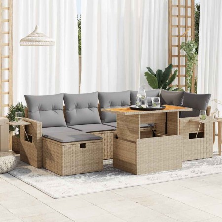 Set sofás jardín y cojines 8 pzas ratán sintético acacia beige de , Conjuntos de jardín - Ref: Foro24-3328032, Precio: 521,05...