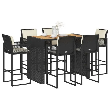 Set bar jardín con cojines 7 pzas ratán sintético acacia negro de , Conjuntos de jardín - Ref: Foro24-3328902, Precio: 791,03...