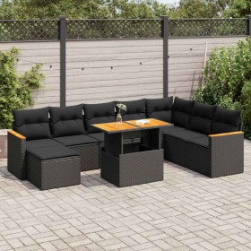 Set sofás jardín y cojines 9 pzas ratán sintético acacia negro de , Conjuntos de jardín - Ref: Foro24-3327520, Precio: 610,52...