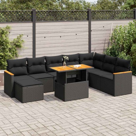 Set sofás jardín y cojines 9 pzas ratán sintético acacia negro de , Conjuntos de jardín - Ref: Foro24-3327520, Precio: 610,52...