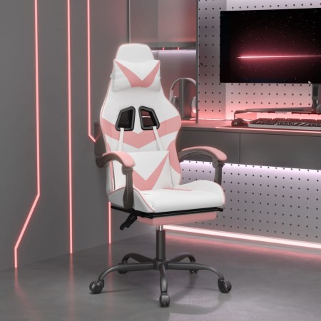 Silla gaming con reposapiés cuero sintético blanco y rosa de , Sillones para videojuegos - Ref: Foro24-3143863, Precio: 119,0...