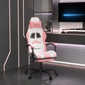 Silla gaming con reposapiés cuero sintético blanco y rosa de , Sillones para videojuegos - Ref: Foro24-3143911, Precio: 118,5...
