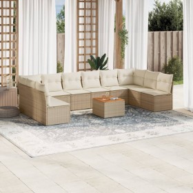 Set de sofás de jardín 11pzas con cojines ratán sintético beige en Conjuntos de jardín | Comprar online en Foru.es