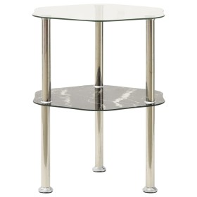 Mesa auxiliar 2 niveles vidrio transparente y negro 38x38x50 cm de vidaXL, Mesas auxiliares - Ref: Foro24-322792, Precio: 34,...