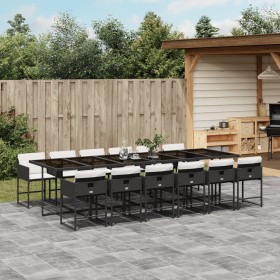 Set comedor de jardín con cojines 13 pzas ratán sintético negro de , Conjuntos de jardín - Ref: Foro24-3211302, Precio: 780,7...