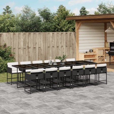Set comedor de jardín con cojines 13 pzas ratán sintético negro de , Conjuntos de jardín - Ref: Foro24-3211302, Precio: 780,7...