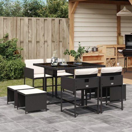 Set de comedor de jardín 9 pzas y cojines ratán sintético negro de , Conjuntos de jardín - Ref: Foro24-3211314, Precio: 340,3...