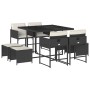 Set de comedor de jardín 9 pzas y cojines ratán sintético negro de , Conjuntos de jardín - Ref: Foro24-3211314, Precio: 340,3...