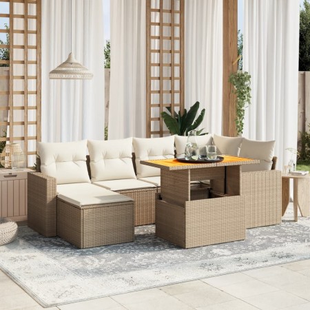 Set sofás de jardín 7 piezas y cojines ratán sintético beige de , Conjuntos de jardín - Ref: Foro24-3275592, Precio: 498,13 €...