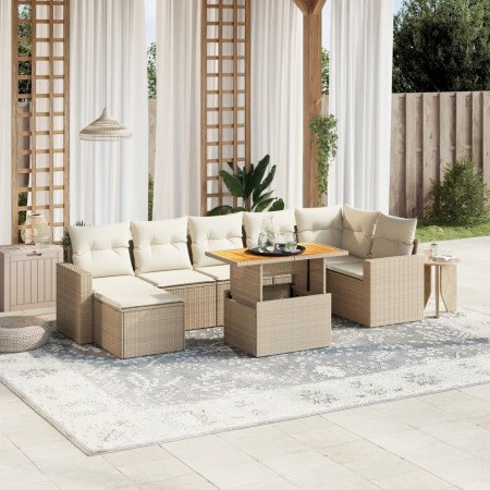 Juego de sofás de jardín con cojines beige 8 pzas ratán PE de , Conjuntos de jardín - Ref: Foro24-3275599, Precio: 546,19 €, ...