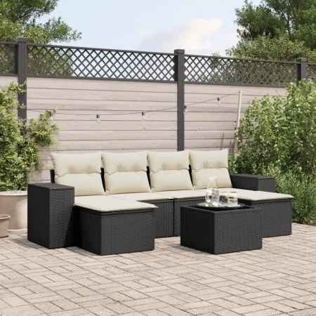 Set de comedor de jardín 7 pzas y cojines ratán sintético negro de , Conjuntos de jardín - Ref: Foro24-3255263, Precio: 416,6...