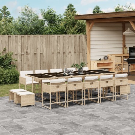 Set comedor de jardín con cojines 15 pzas ratán sintético beige de , Conjuntos de jardín - Ref: Foro24-3211354, Precio: 766,9...