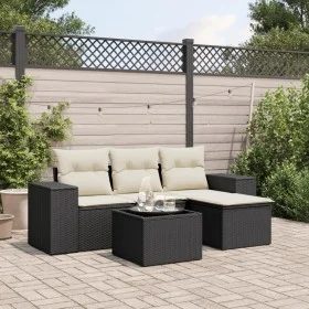 Set de muebles de jardín 5 pzas y cojines ratán sintético negro by , Garden sets - Ref: Foro24-3254813, Price: 321,85 €, Disc...