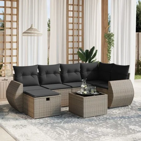 Set de sofás de jardín 7 piezas con cojines ratán PE gris by , Garden sets - Ref: Foro24-3264116, Price: 442,61 €, Discount: %