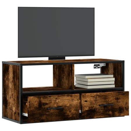 Mueble TV metal y madera contrachapada roble humo 80x31x39,5 cm de , Muebles TV - Ref: Foro24-848921, Precio: 61,02 €, Descue...