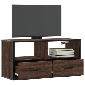 Mueble TV madera ingeniería y metal marrón roble 80x31x39,5 cm de , Muebles TV - Ref: Foro24-848923, Precio: 62,88 €, Descuen...