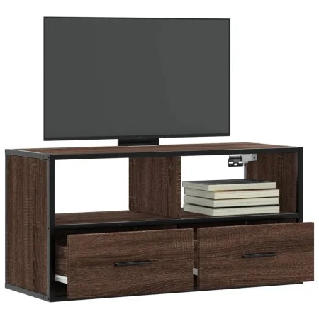 Mueble TV madera ingeniería y metal marrón roble 80x31x39,5 cm de , Muebles TV - Ref: Foro24-848923, Precio: 62,12 €, Descuen...