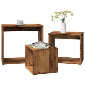 Mesas apilables 3 uds madera de ingeniería envejecida de , Mesas auxiliares - Ref: Foro24-856674, Precio: 61,81 €, Descuento: %