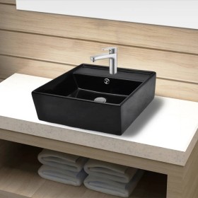 Lavabo de cerámica con agujero para grifo/desagüe cuadrado negro de , Lavabos - Ref: Foro24-141922, Precio: 73,64 €, Descuent...