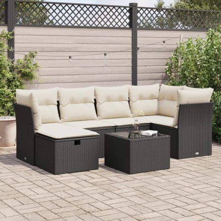 Set de sofás de jardín 7 pzas con cojines ratán sintético negro de , Conjuntos de jardín - Ref: Foro24-3325292, Precio: 420,4...