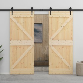 Puerta corredera con herrajes madera maciza de pino 90x210 cm de vidaXL, Puertas - Ref: Foro24-3057588, Precio: 340,76 €, Des...