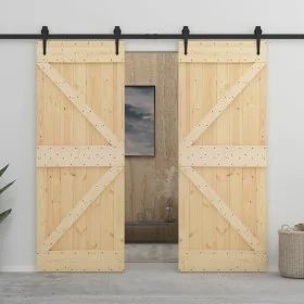 Puerta corredera con herrajes madera maciza de pino 90x210 cm de vidaXL, Puertas - Ref: Foro24-3057588, Precio: 347,81 €, Des...