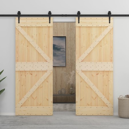 Puerta corredera con herrajes madera maciza de pino 90x210 cm de vidaXL, Puertas - Ref: Foro24-3057588, Precio: 340,76 €, Des...
