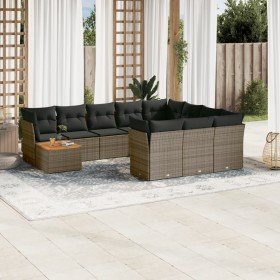Set de sofás de jardín 11 pzas y cojines ratán sintético gris en Conjuntos de jardín | Comprar online en Foru.es