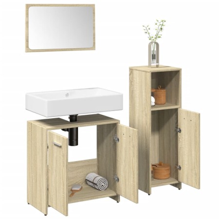 Set de muebles de baño 3 pzas madera contrachapada roble Sonoma de , Muebles de baño - Ref: Foro24-3324971, Precio: 91,16 €, ...