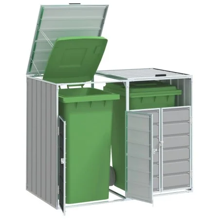 Cobertizo contenedores dobles basura acero gris 144x81x113 cm de , Soportes para contenedores de residuos - Ref: Foro24-40061...