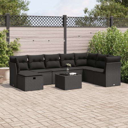 Set de sofás de jardín con cojines 9 pzas ratán sintético negro de , Conjuntos de jardín - Ref: Foro24-3325341, Precio: 577,6...