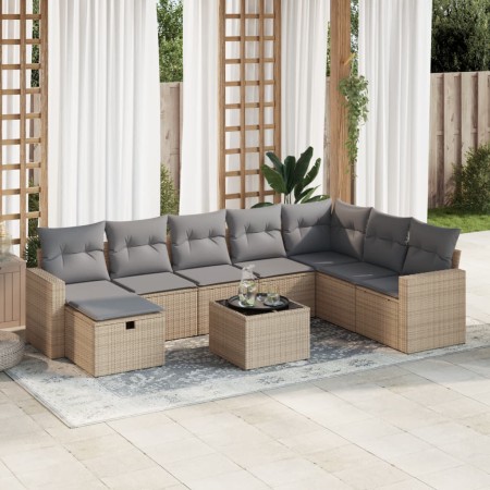 Set de sofás de jardín con cojines 9 pzas ratán sintético beige de , Conjuntos de jardín - Ref: Foro24-3325445, Precio: 578,4...