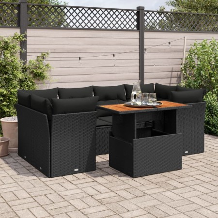 Set de sofás de jardín 7 pzas con cojines ratán sintético negro de , Conjuntos de jardín - Ref: Foro24-3326890, Precio: 531,8...