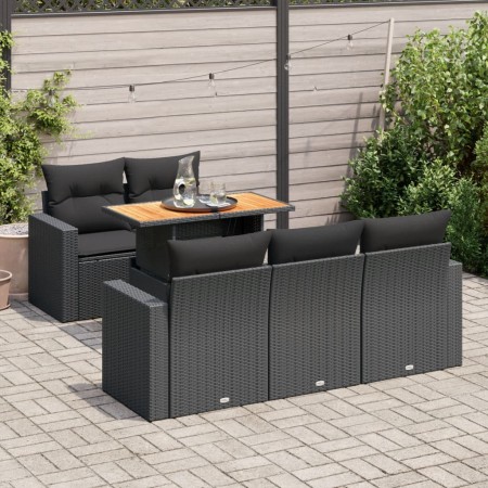 Set de sofás de jardín 6 piezas y cojines ratán sintético negro de , Conjuntos de jardín - Ref: Foro24-3326988, Precio: 492,0...