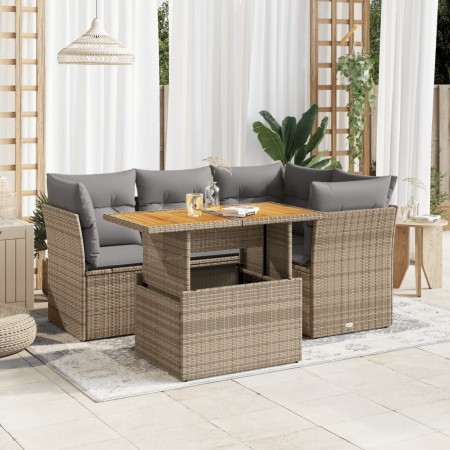 Juego de sofás jardín con cojines 5 pzas ratán sintético beige de , Conjuntos de jardín - Ref: Foro24-3326922, Precio: 382,00...