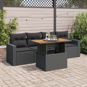 Set de muebles de jardín 5 pzas y cojines ratán sintético negro de , Conjuntos de jardín - Ref: Foro24-3326981, Precio: 380,7...