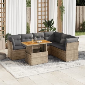 Set sofás de jardín 7 piezas y cojines ratán sintético beige de , Conjuntos de jardín - Ref: Foro24-3326936, Precio: 484,11 €...