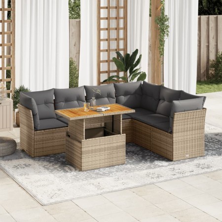 Set sofás de jardín 7 piezas y cojines ratán sintético beige de , Conjuntos de jardín - Ref: Foro24-3326936, Precio: 484,11 €...