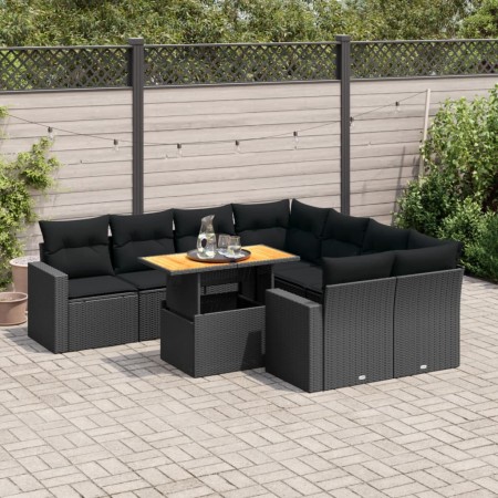 Set de sofás de jardín con cojines 9 pzas ratán sintético negro de , Conjuntos de jardín - Ref: Foro24-3327016, Precio: 648,6...