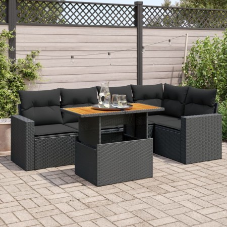Set de sofás de jardín 6 piezas y cojines ratán sintético negro de , Conjuntos de jardín - Ref: Foro24-3327037, Precio: 469,7...