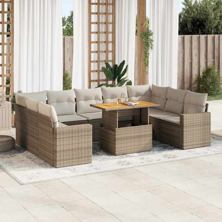 Juego de sofás jardín con cojines beige 10 pzas ratán sintético de , Conjuntos de jardín - Ref: Foro24-3327082, Precio: 766,5...