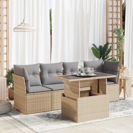 Juego de sofás jardín con cojines 5 pzas ratán sintético beige de , Conjuntos de jardín - Ref: Foro24-3326090, Precio: 371,58...