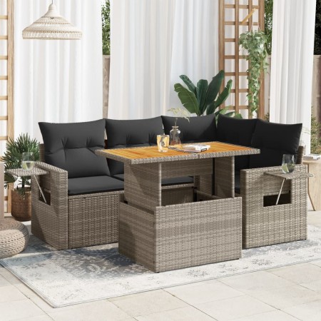 Juego de sofás jardín con cojines 5 pzas ratán sintético gris de , Conjuntos de jardín - Ref: Foro24-3327147, Precio: 398,59 ...
