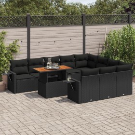 Set de sofás de jardín 11 pzas y cojines ratán sintético negro de , Conjuntos de jardín - Ref: Foro24-3327198, Precio: 825,11...