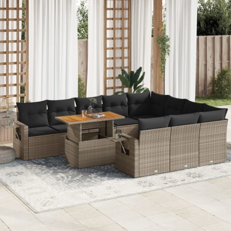 Set de sofás de jardín 11 pzas y cojines ratán sintético gris de , Conjuntos de jardín - Ref: Foro24-3327203, Precio: 771,51 ...