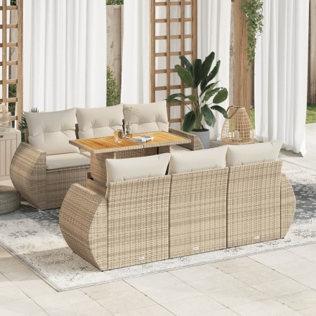 Set sofás de jardín 7 piezas y cojines ratán sintético beige de , Conjuntos de jardín - Ref: Foro24-3327222, Precio: 615,45 €...