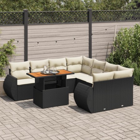 Set de sofás de jardín con cojines 9 pzas ratán sintético negro de , Conjuntos de jardín - Ref: Foro24-3327241, Precio: 602,2...