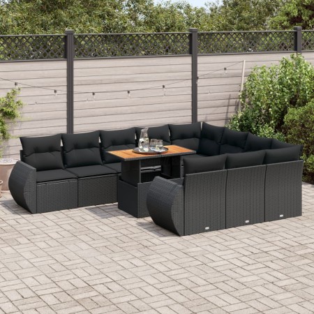 Set de sofás de jardín 11 pzas y cojines ratán sintético negro de , Conjuntos de jardín - Ref: Foro24-3327310, Precio: 817,58...